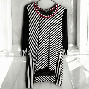 Lior Paris Black White Tunic Asymmetrical Women's L Stripe Blouse Night Circus